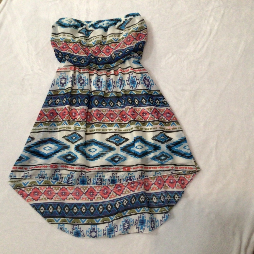Aztec Strapless High Low Dress, Small, multicolor